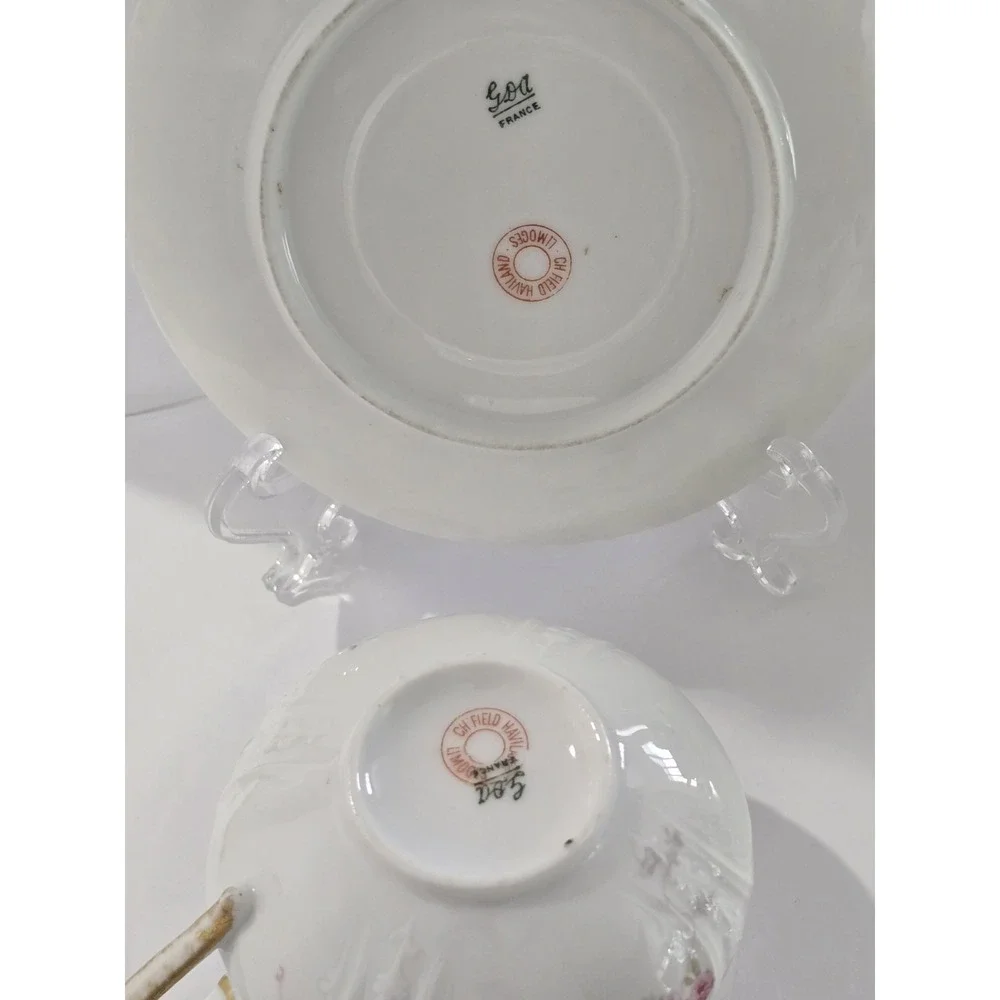 Haviland Limoges Schleiger Pink Rose Sprays Cup & Saucer Set Antique France